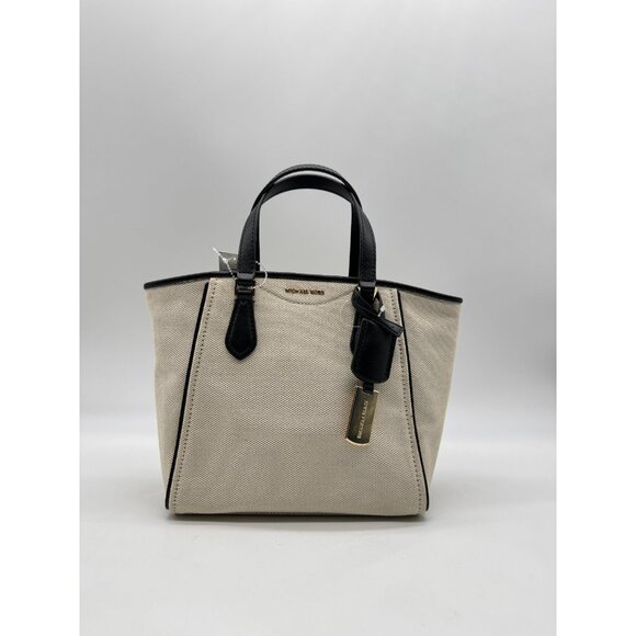 MICHAEL KORS Taryn canvas small tote crossbody bag- Natural/ Black - Picture 9 of 14